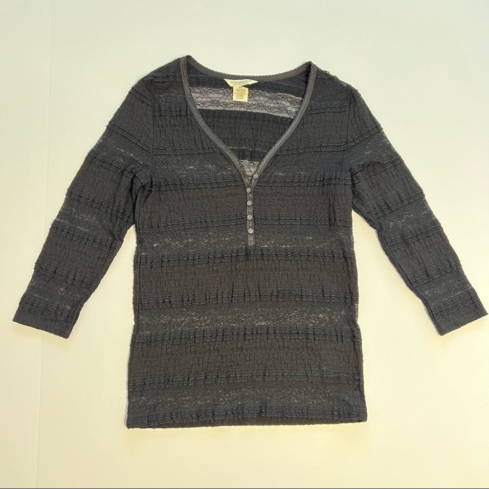 Denim & Supply Ralph Lauren Lace Stripe Henley 3/4 Sleeve Top Black Medium